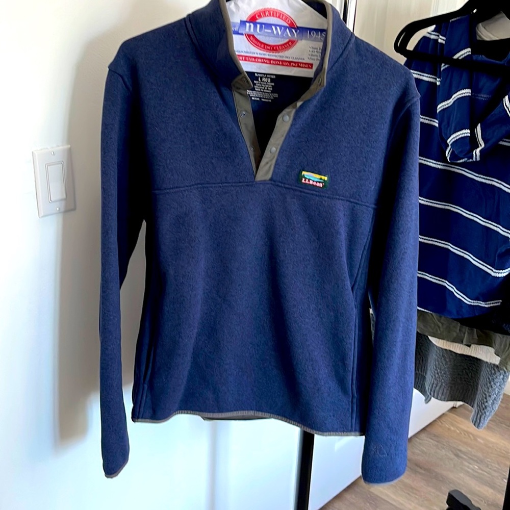 LL Bean Mens Pull Over snap front Fleece